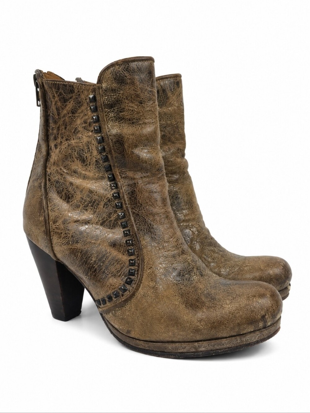 Calleen Cordero distressed Brown Studded Leather Women's Ankle Boots Size 8.5